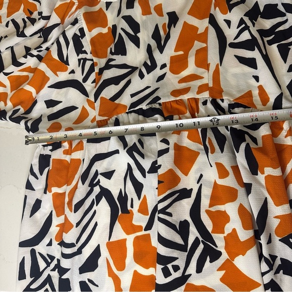 French Connection Vibrant Orange and Black Long Sleeve Dress 6 - Picture 6 of 9